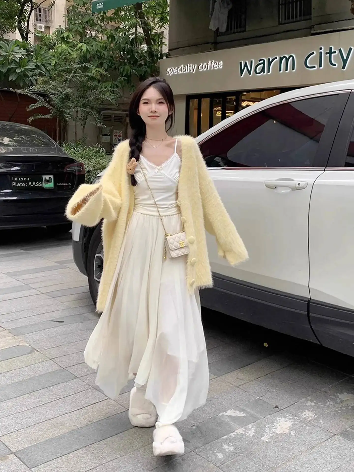 

Soft Yellow Long Sve Women's Sweater Autumn Winter New Sle Small Size Sea Hair Open Cardigan Knitted Coat
