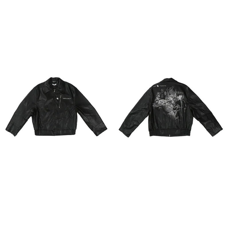 Autumn and winter new ERD leather jacket embroidered pattern windproof and rainproof mens jacket