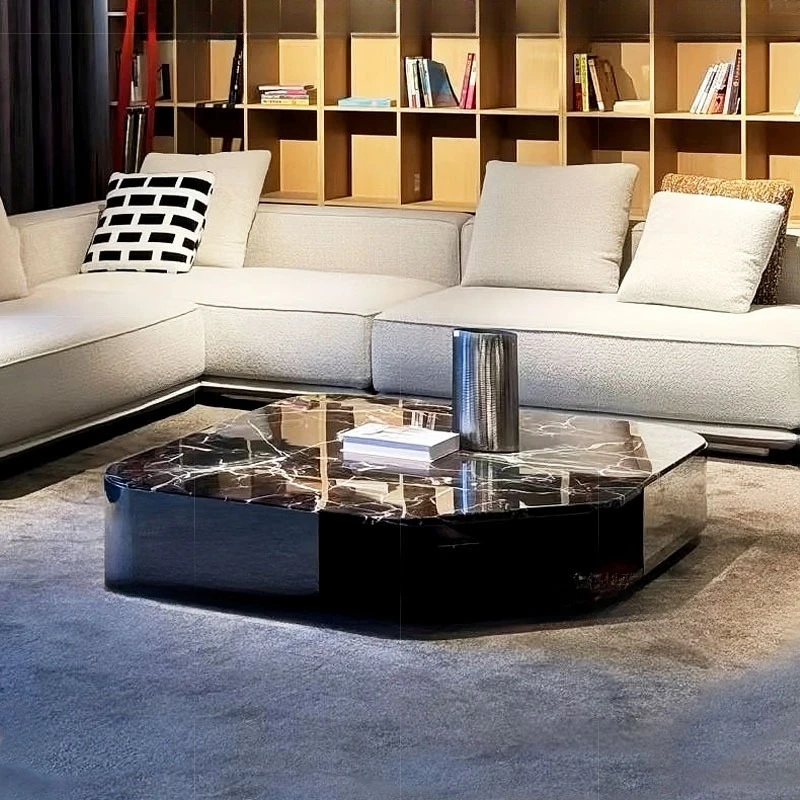 

Italian marble coffee table light luxury high-end living room home modern creative storage irregular stainless steel tea table