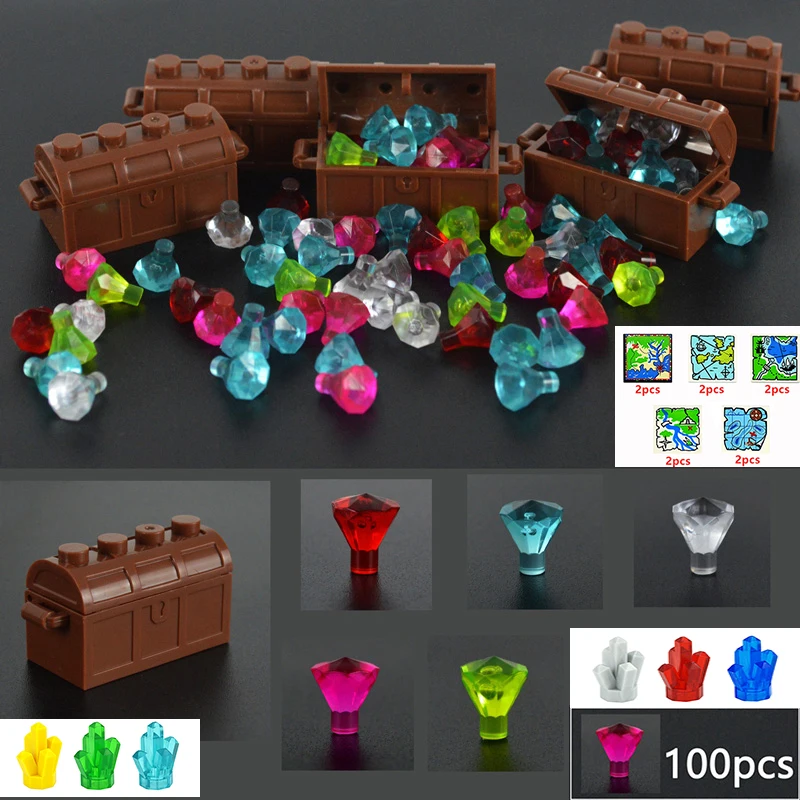 City Brick Jewelry Dimond Building Block Gold Coins Gem Stone Treasure Box Pirate Caribbean Boat Accessories 30385 Crystal Toys