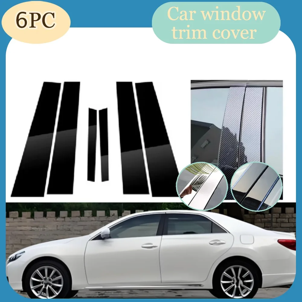 

6PCS Silver Carbon Glossy Black Pillar Posts Fit For Toyota Reiz 2010 2012 2013 -2016 Car Door Side Window Decal Trim Cover