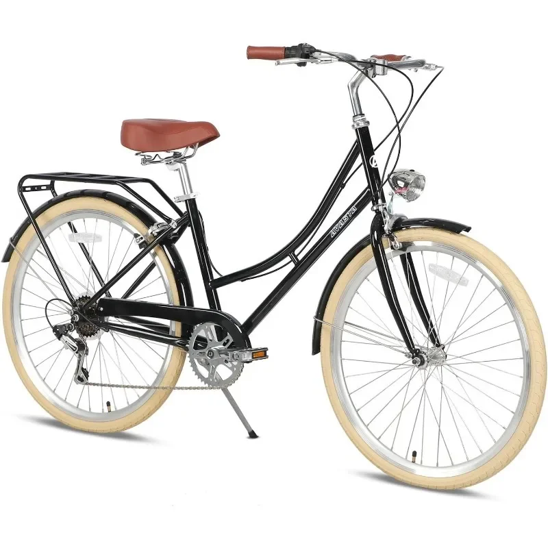 

Hybrid Bike for Women Female Lightweight Step Through Hi-Ten Steel Frame City Commuter Comfort Lady Bicycle, 6-Speed