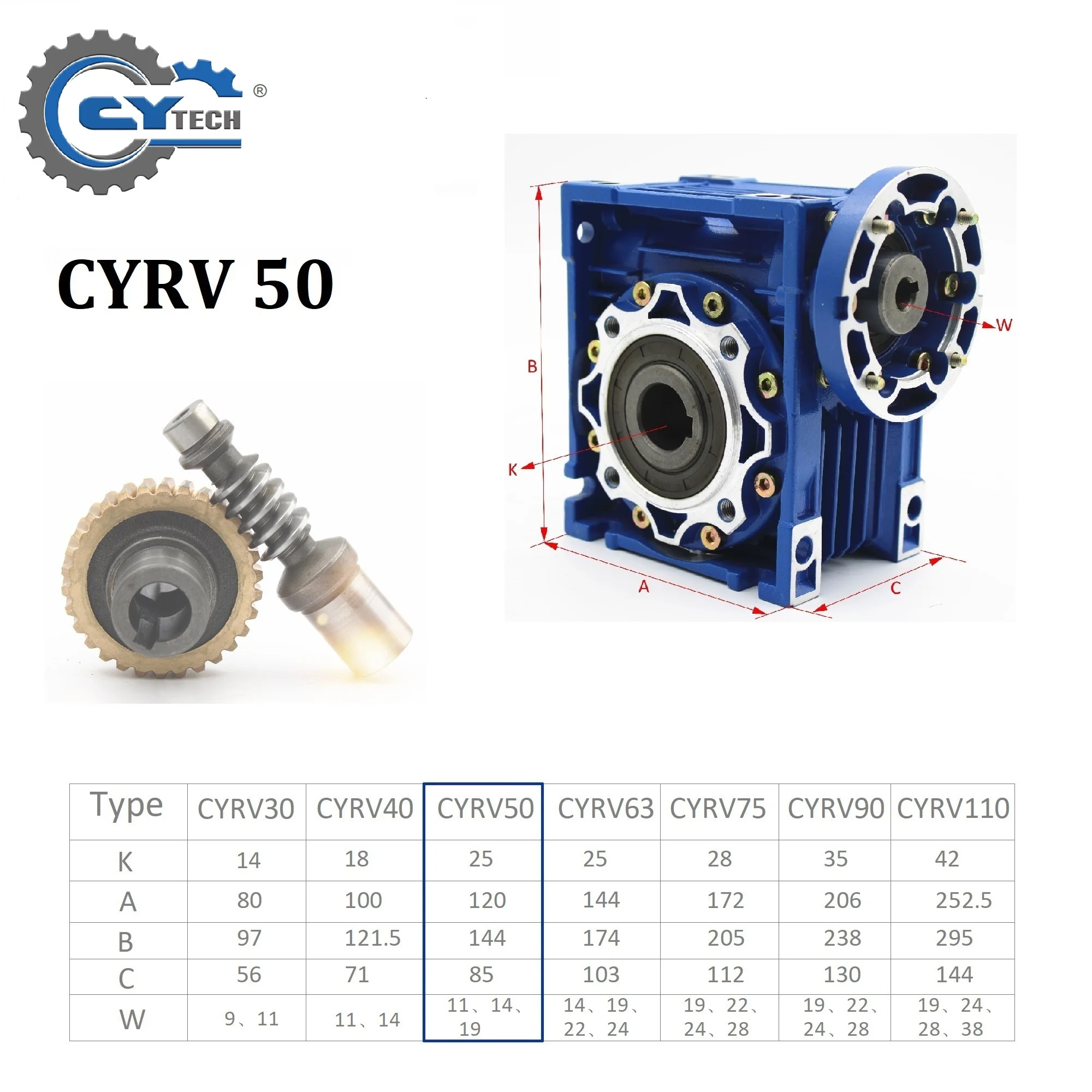 CHENYUE Worm Gearbox NMRV50 Ratio 5:1-100:1Input 11/14/19mm output  25 Worm Speed Reducer NEMA42 for Servo Motor Stepper Motor