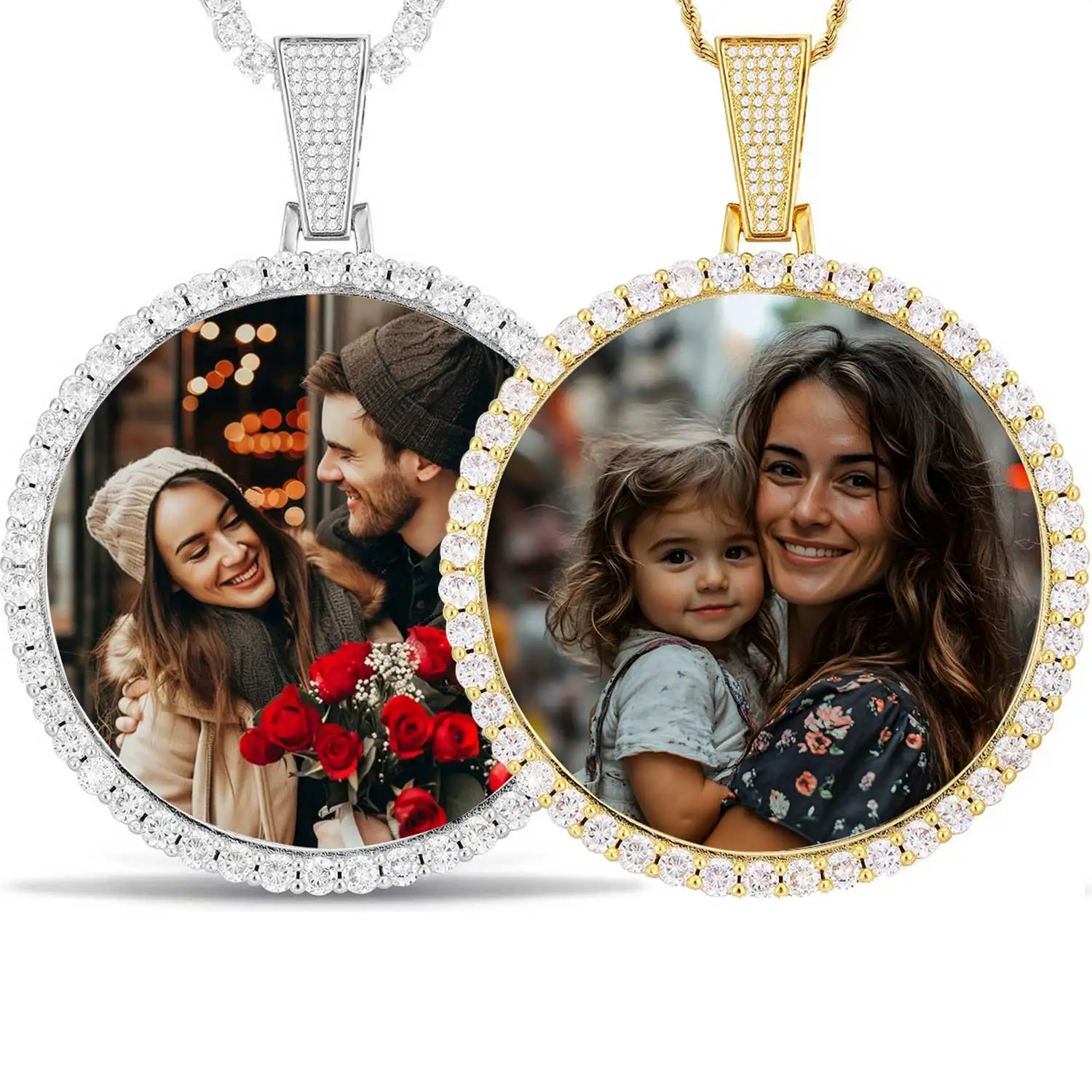 Hip Hop Jewelry Custom Blank Photo Memory Biggest Pendant Men Women 18k Gold Plated Iced Out Zircon Diamond Picture Necklace