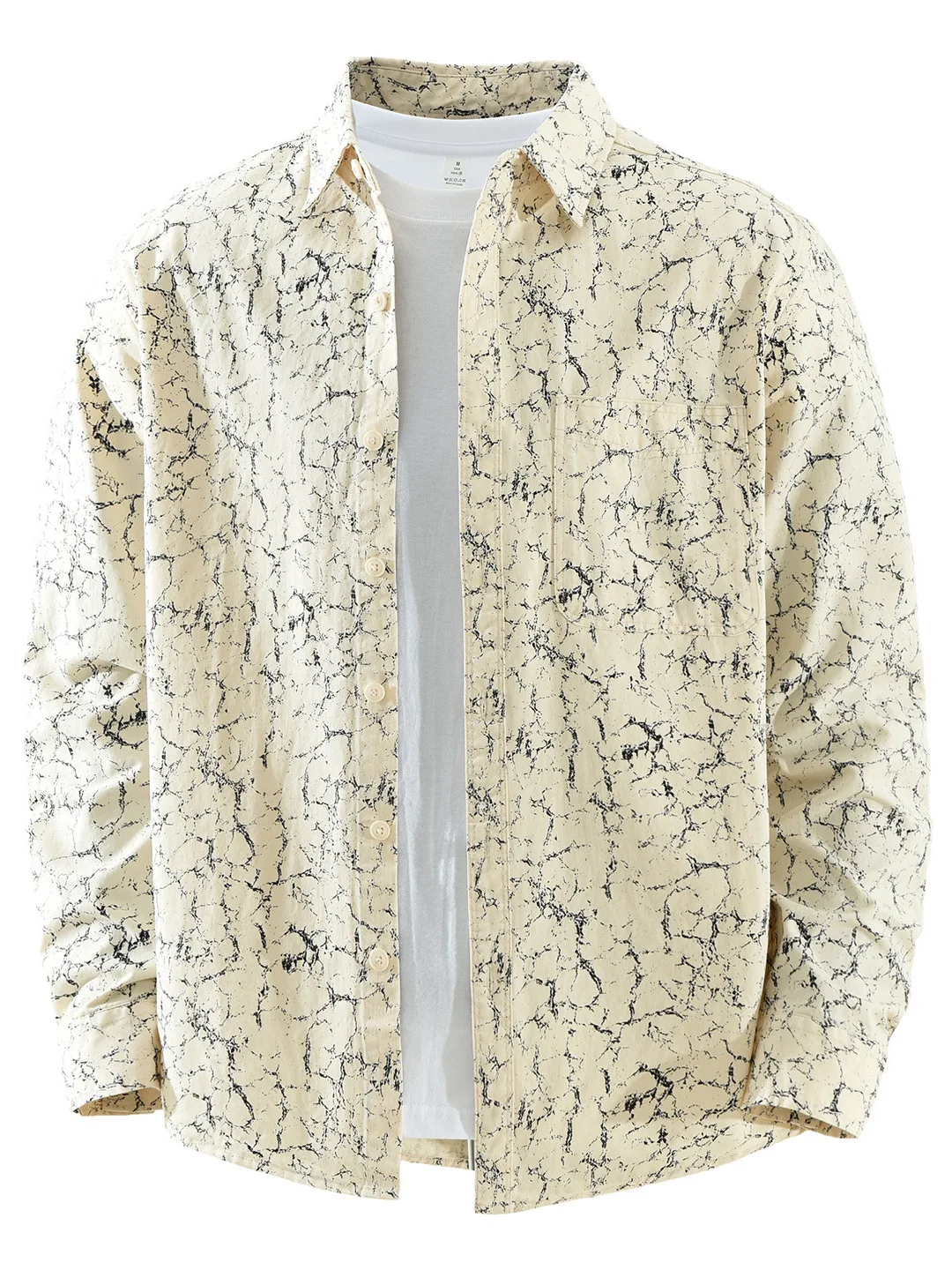 

Trendy Long Sve Cotton irt Men's Casual Loose Faion Print Collarl Top Artistic Leisure Pure Cotton Men's Clothing