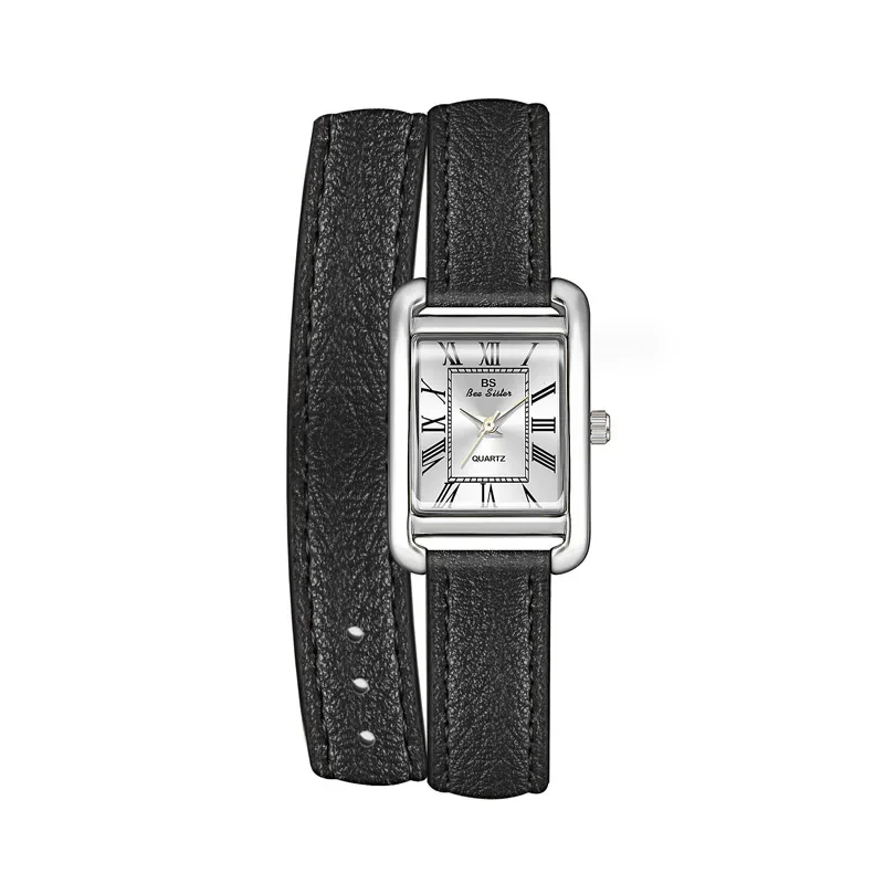 Reloj con correa de cuero de doble bucle para Mujer, relojes de pulsera creativos de cuarzo, reloj con esfera Rectangular, reloj femenino 2024