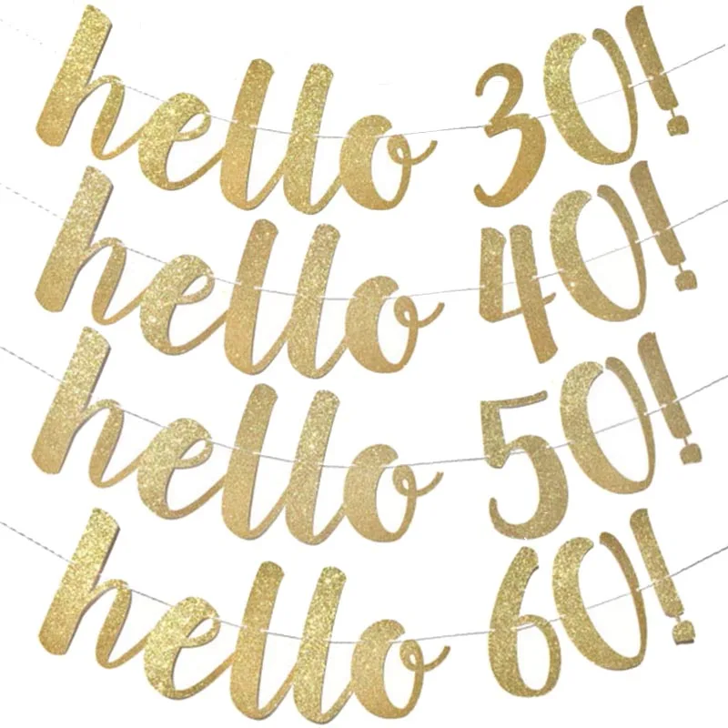 Hallo 30 40 50 60 Papier Gold Glitzer Banner Girlande für Erwachsene Geburtstag Jahrestag 30. 40. 50. 60. Geburtstag Party Dekoration