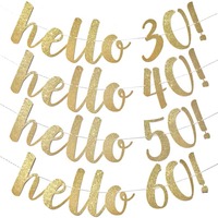 hello 30 40 50 60 paper Gold Glitter Banner Garland for Adult Birthday Anniversary 30th 40th 50th 60th Birthday Party Decoration