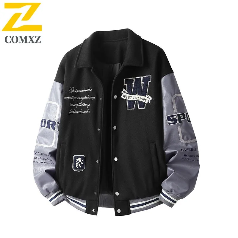 COMXZ Mens High Quality Jacket Classic Outdoor Street Style Baseball Coat Collar Daily Style Casual Lightweight Autumn Jackets