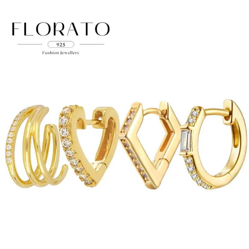 925 Silver Needle Micro-set Zircon Luxury Crystal Gold Circle Geometric Earrings For Women Fashion perforation Fashion Jewelry