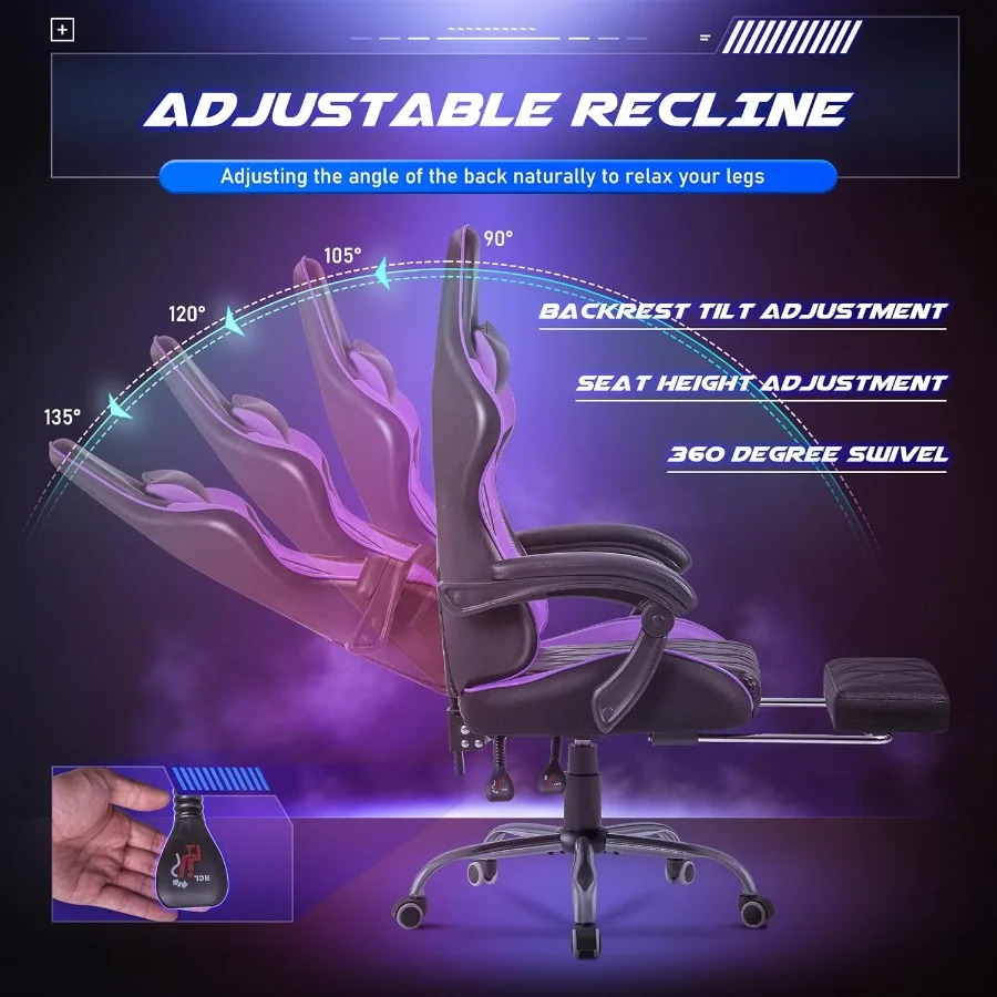 Ergonomic Gaming Chair with Built-in Footrest and Massage Lumbar Support for Extended Computer Use High Back Swivel Chair with