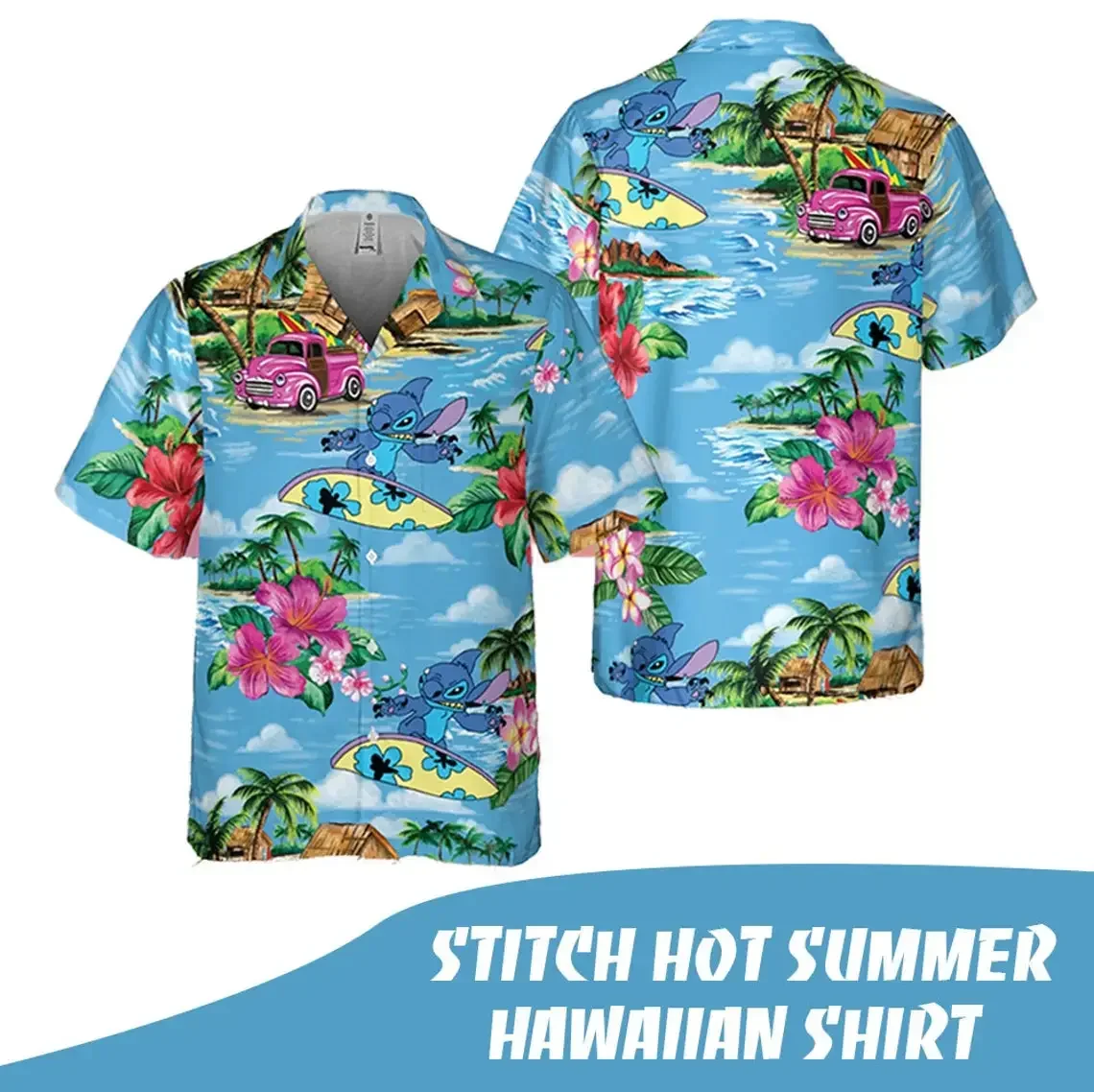 Camisas hawaianas de manga corta para hombres y mujeres, camisas casuales de playa, camisas hawaianas de Disney, puntada, moda de verano