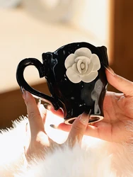 Ahunderjiaz-Retro French Ceramic Coffee Mugs, White Rose Print, Breakfast Milk Cup, Ins Kitchen Drinkware Set, High Quality