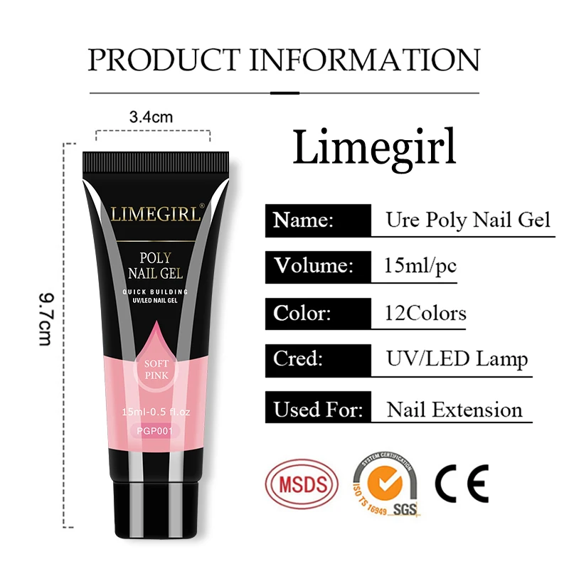 Limegirl بولي مسمار الأشعة فوق البنفسجية جل مجموعة للأظافر تمديد سريع بناء نقع قبالة الأشعة فوق البنفسجية Polys مسمار جل عدة مانيكير أدوات الديكور الفن