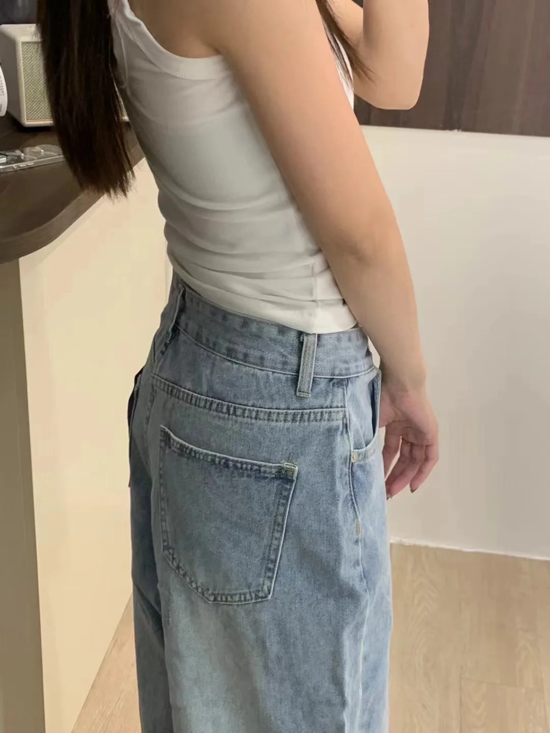 Jean taille haute décontracté à jambes larges pour femme, coupe ample, pantalon Long et droit, en Denim, saison de printemps