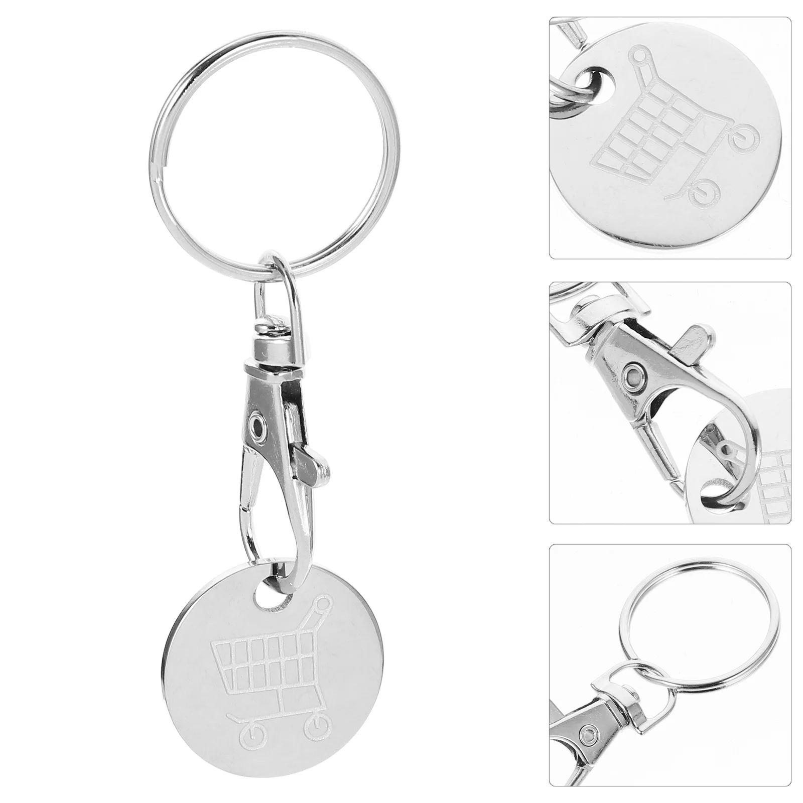 

4 Pcs Shopping Cart Token Key Stainless Steel Lid Trolley Remover Pendant Safe Lasting Practical Keychain Gift