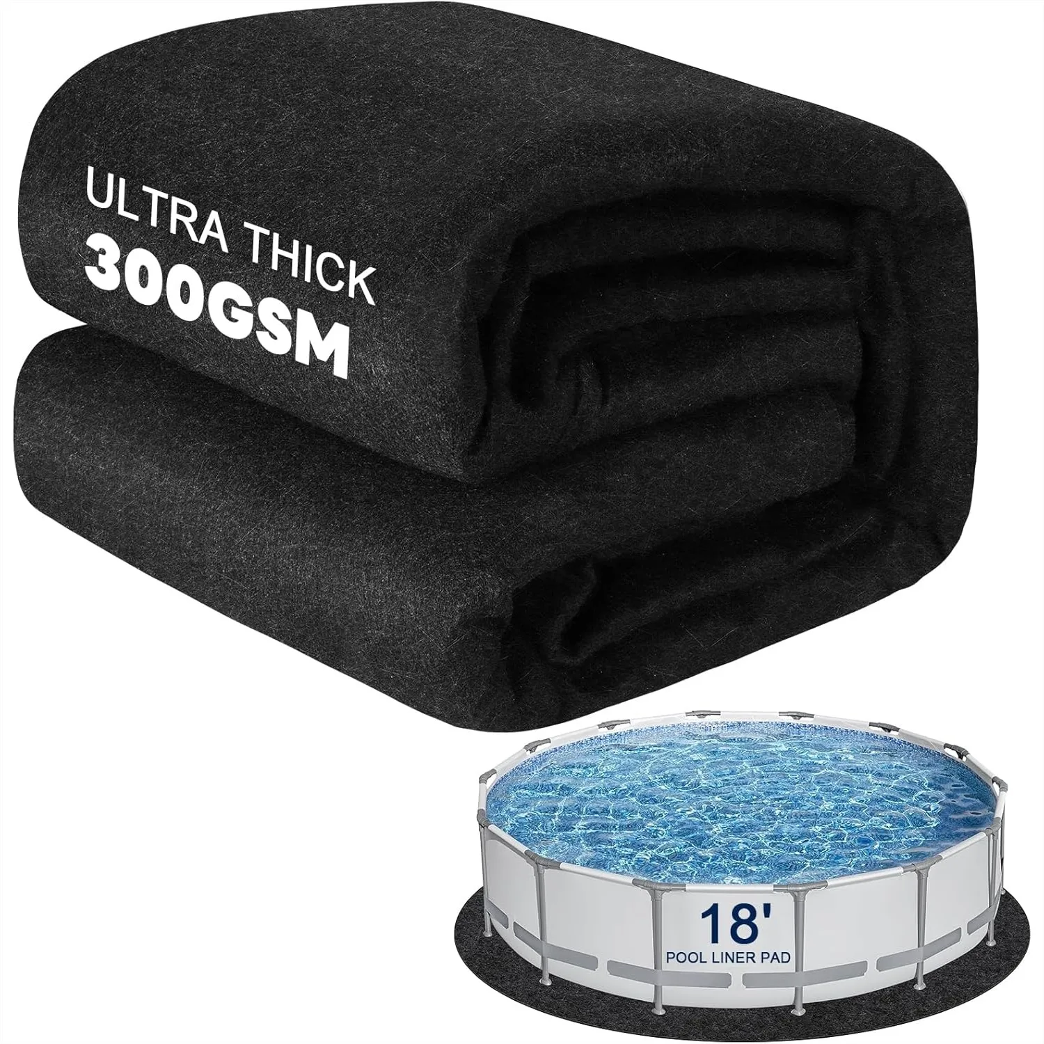 18 Ft Round Pool Liner Pad for Above Ground Pools, Heavy Duty 300G Geotextile Ground Cloth, Puncture Resistant