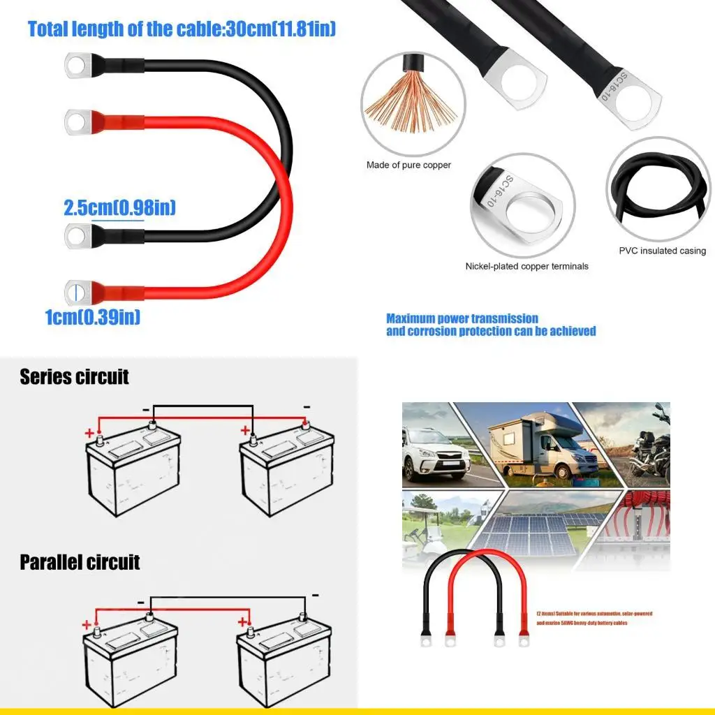 SZCH 5AWG 5 Gauge Battery Cable 30cm For Cars Solar Systems And Marine Applications