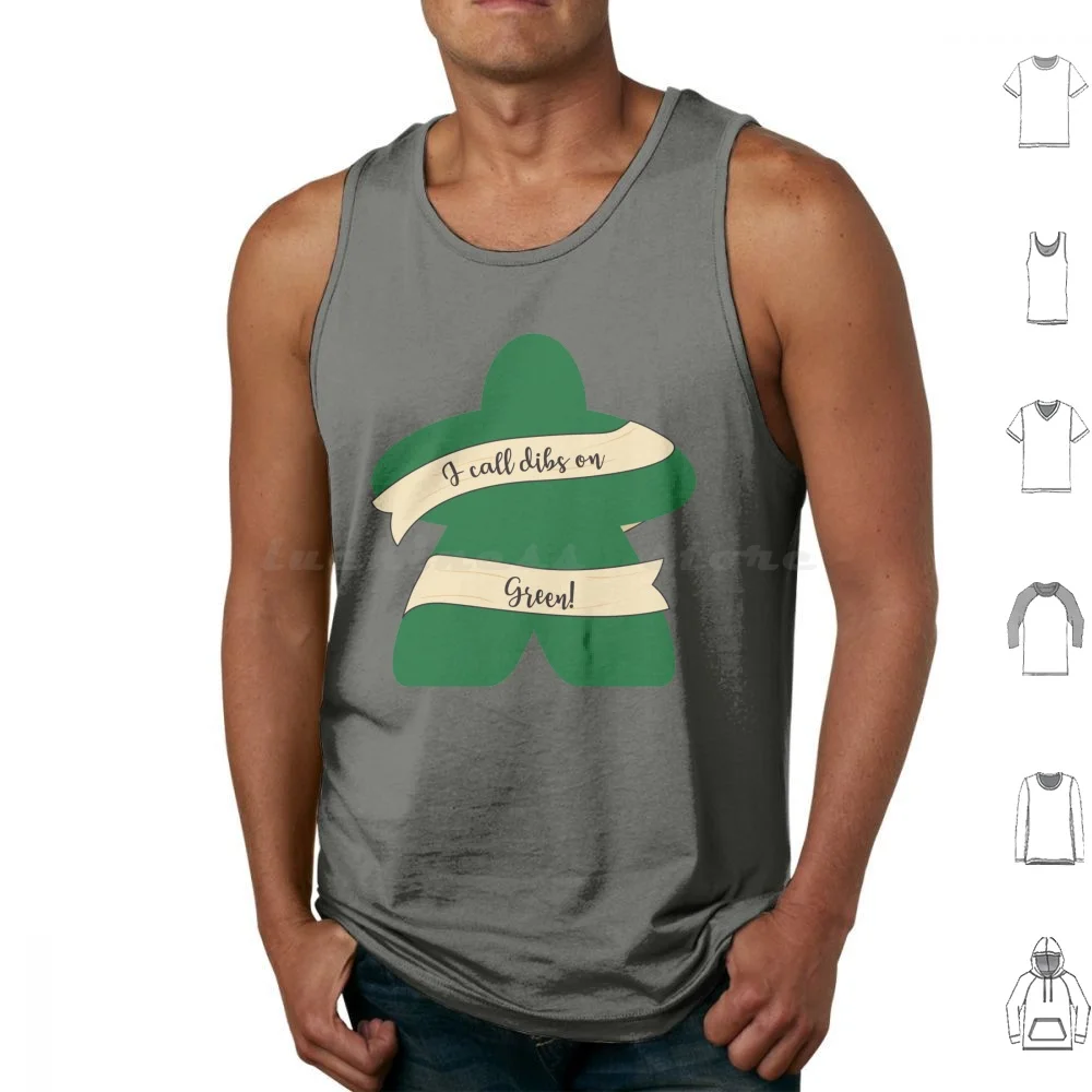 Dibs On Green Meeples! Tank Tops Print Cotton Funny Meeple Tabletop Board Game Game Night Green Dibs On Green Carcassonne