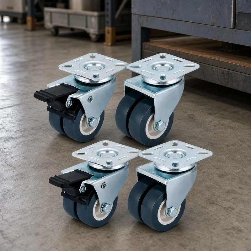 4-Pack Locking Swivel Casters, Heavy-Duty Silver Metal Wheels Supporting Up to 363KG for Furniture and Carts