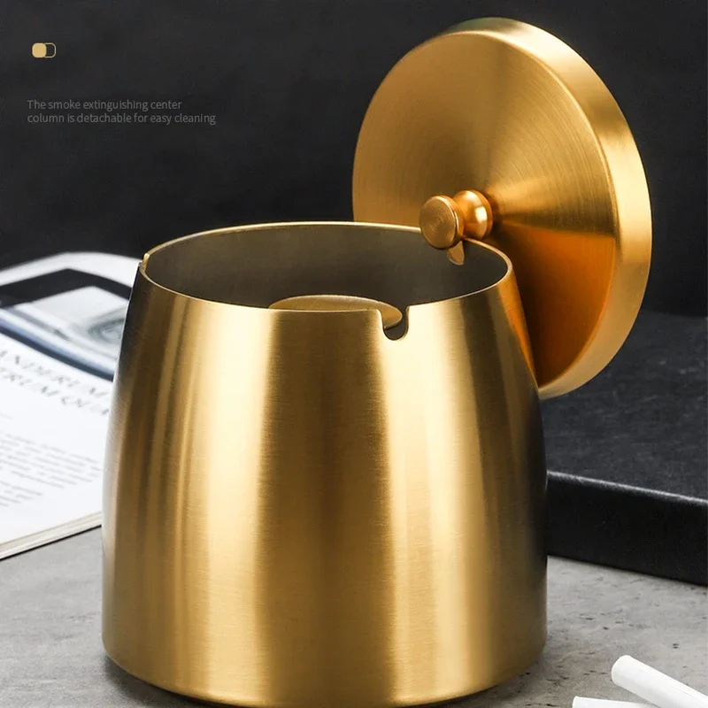 Creative Desktop Ashtray with Lid Heightened Thickened Stainless Steel Ashtray Windproof Anti-Fly Ash Tray Smoking Accessories