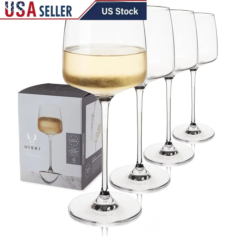 

Set of 4 Lead-Free Crystal 16oz White Wine Glasses Dishwasher Safe Elegant Gift Wine Lovers Special Occasions Home Bar