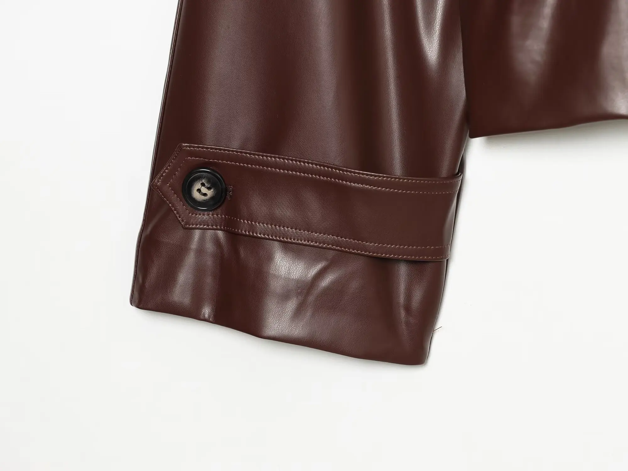 Women's Short Leather Effect Trench Coat, Lapel Double Breasted Windbreaker with Belt, Vintage Faux Leather Jacket