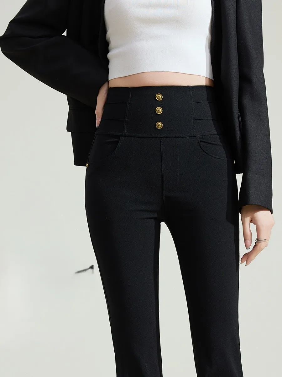 

Джинсы Bootcut женские черные микроэластичные шикарные брюки уличная одежда двухрядные пуговицы умная графика академический эластичный дизайн синий