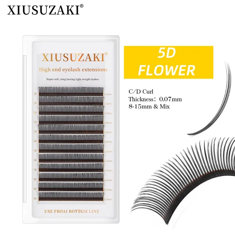 XIUSUZAKI 5D Flower Fairy Flora Lashes Cluster Classic Individual Eyelash Extension Lashes Matte Black Professional Soft Natural