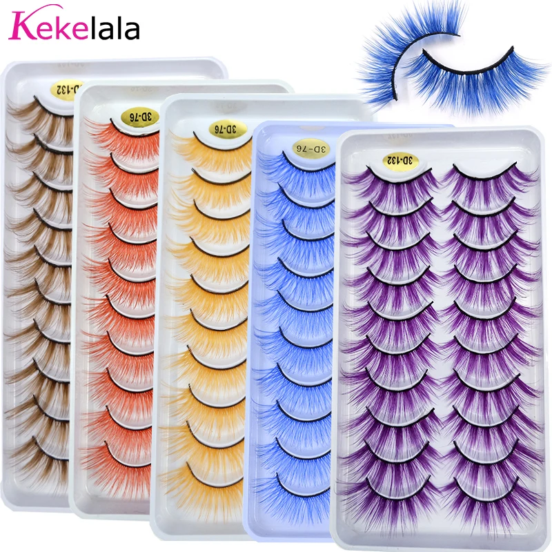 10 Paar/Set Regenbogenfarbene Nerz-Kunstwimpern Weiß Rot Lila Blau Farbige Falsche Wimpern für Puppen Cosplay Make-up Wimpern