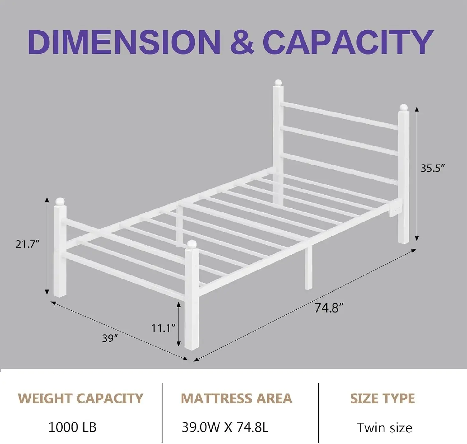 Twin Bed Frame with Headboard and Footboard,Heavy Duty Steel Slats Support Metal Bed Frame with Charging Station,White