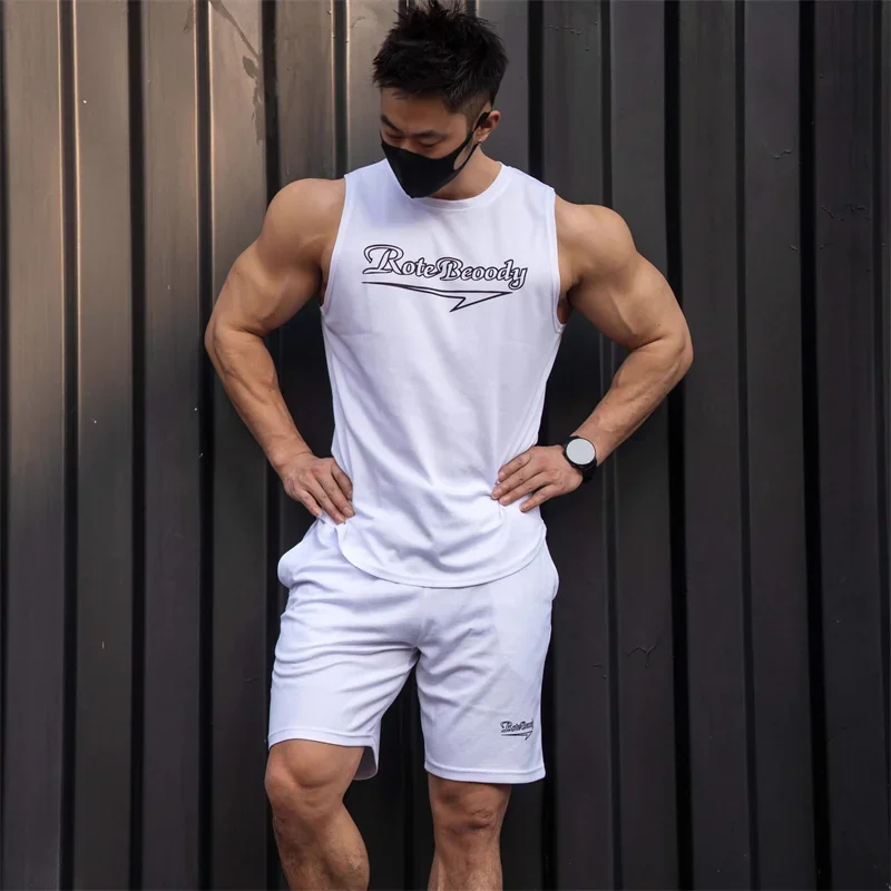 2024 casual sport suit men running fitness vest+Shorts two-piece set loose quick drying  basketball training tracksuit Man\'s set