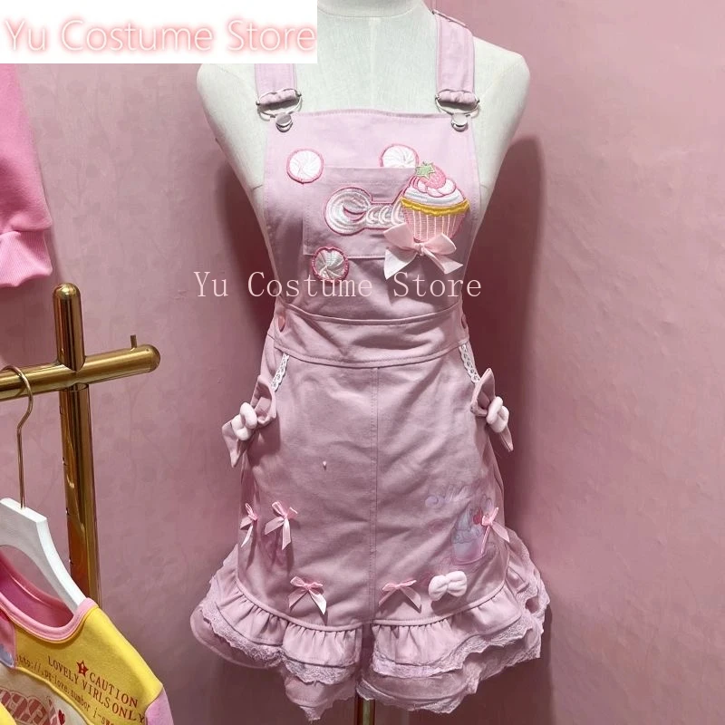 

Japanese Lolita Style Dress Women Y2k Aesthetics Strawberry Cake Embroidery Strap Dress Korean Lace Ruffles Bow Princess 2025