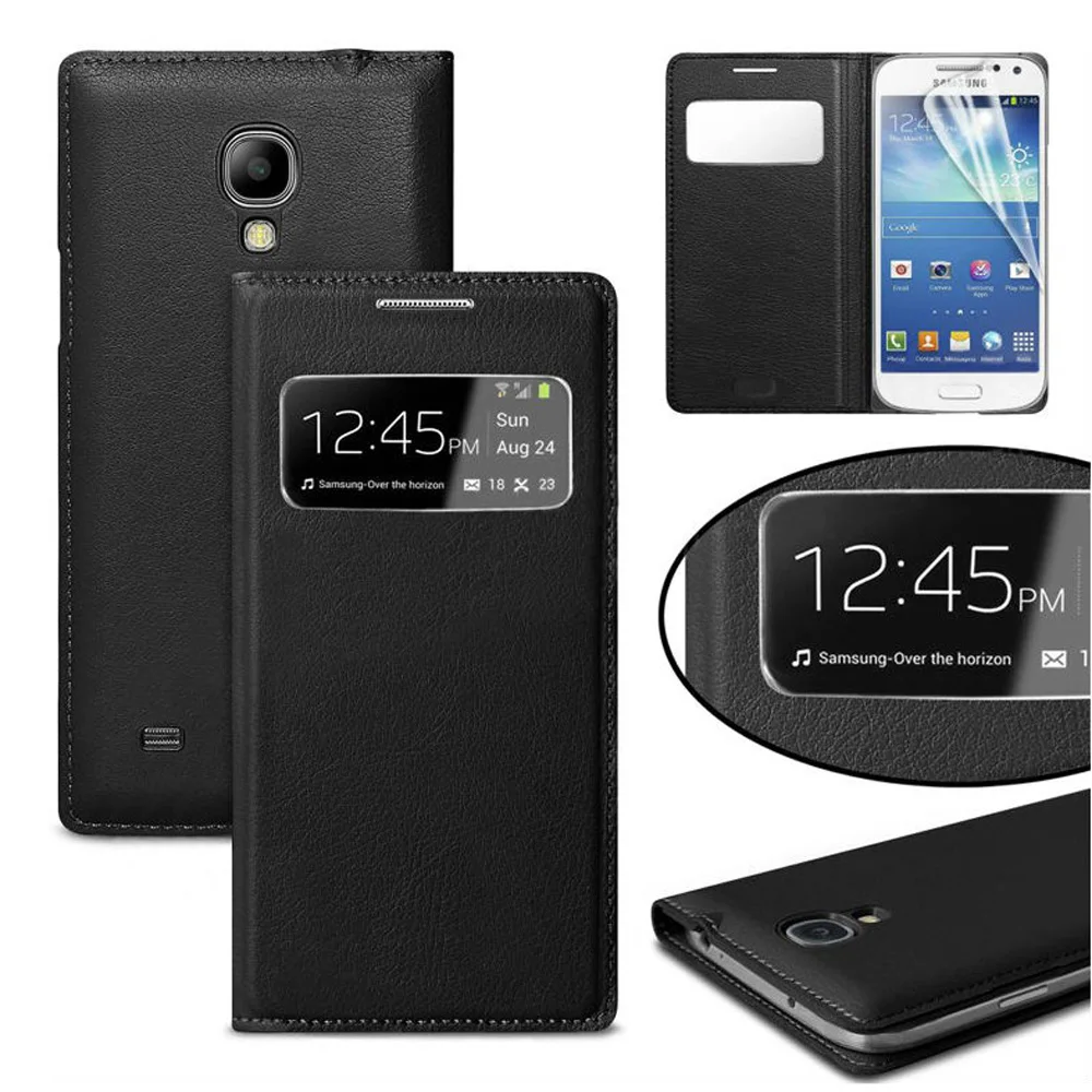 Akıllı görünüm Flip kapak deri telefon kılıfı için Samsung Galaxy S4 Mini S4 S 4 S4mini GT I9190 I9192 I9195 i9500 GT-I9190 GT-I9192