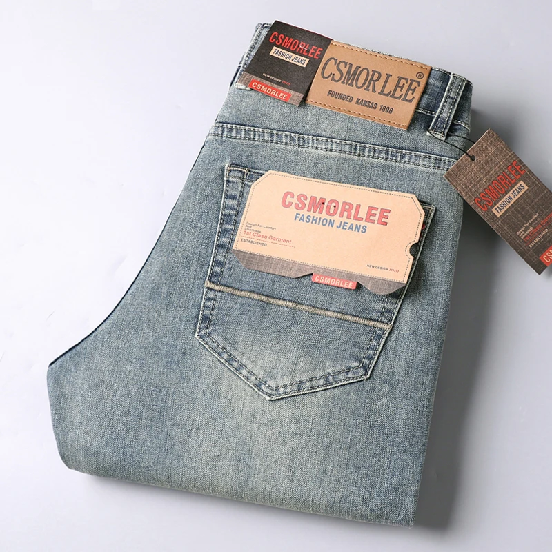 New Men Business Style Slim Fit Straight Jeans Fashion Classic Blue Black Male Stretch Casual Denim Trousers Plus Size 40