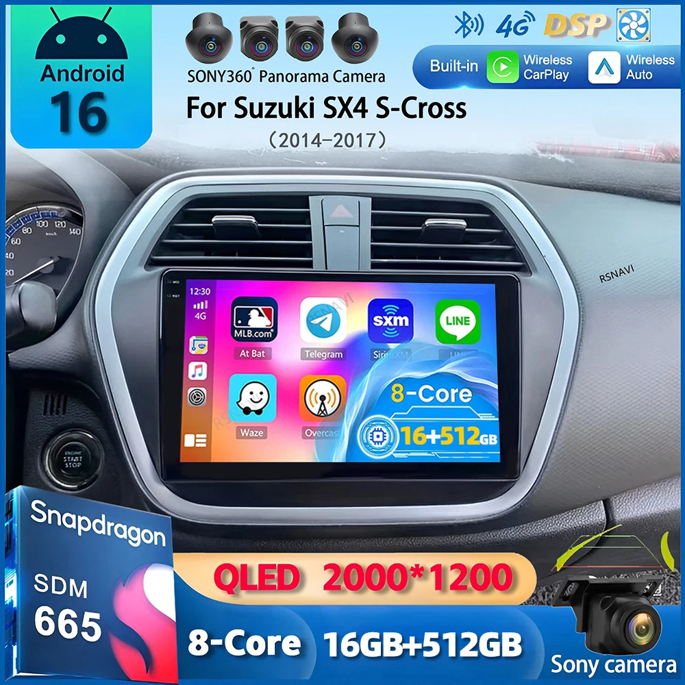 Android 16 Car Radio For Suzuki SX4 S-Cross 2014 2015 2016 2017 Multimedia Player Stereo GPS WIFI+4G wireless Carplay Auto video