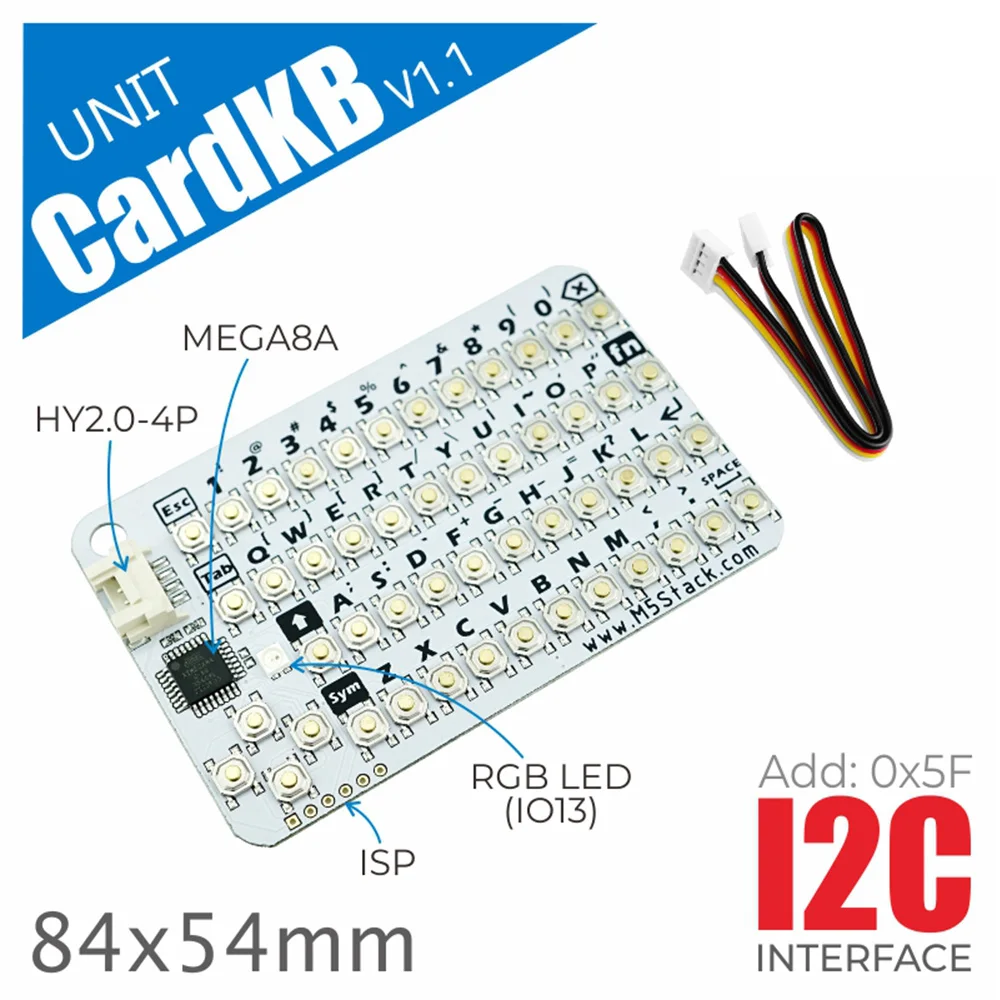 M5Stack CardKB v1.1 Mini 50-Key Card Keyboard Unit Full Keyboard Input ATMega8A MCU I2C RGB LED Programmable for UIFlow MEGA8A