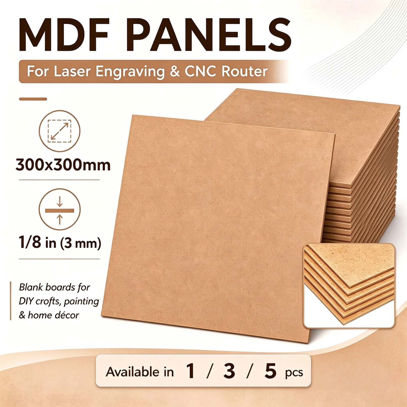 1/3/5/Pcs 300x300x3mm MDF Wood Panels Blank Board for Laser Engraving CNC Router DIY Painting Drawing Crafts Home Decor