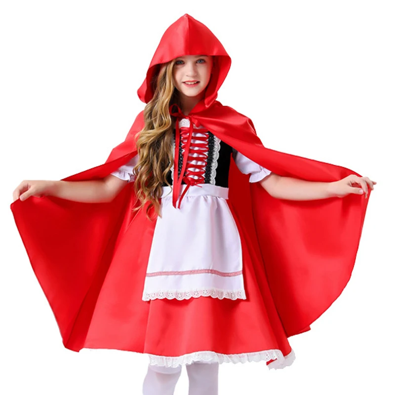 Multiple Little Red Riding Hood For Girl Costume Classic Fairy Tales Character Cosplay Carnival Halloween Fancy Party Dress