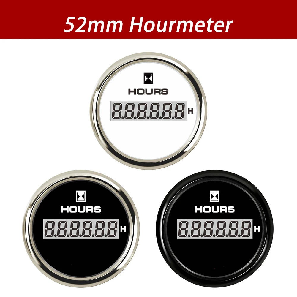 Car Boat Yacht Motorcycle Universal Digital 52mm Hourmeter LCD Engine with 8 Colors Backlight 12V 24V