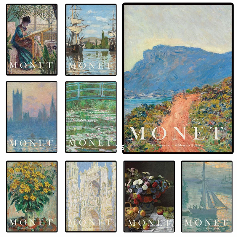 Claude Monet Famous Artist Classic Masterpiece Collection Poster Canvas Painting Wall Art Picture for Room Home Office Decor