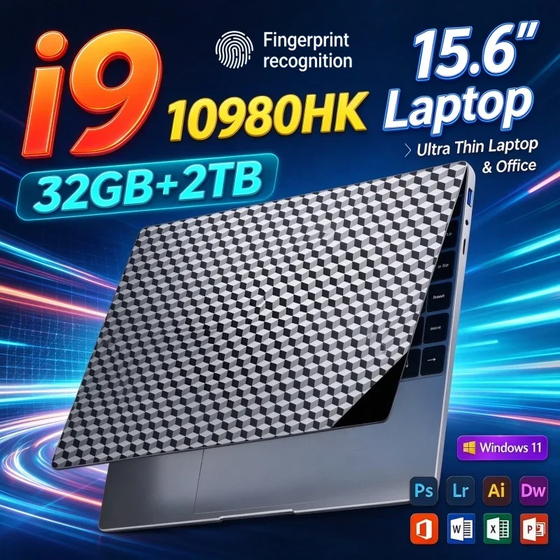New 15.6'' Inch Windows11 Laptop Notebook Intel I9 10980HK 32GB RAM 1TB 2TB SSD FHD Ultra Thin PC For Home Study & Daily Gaming