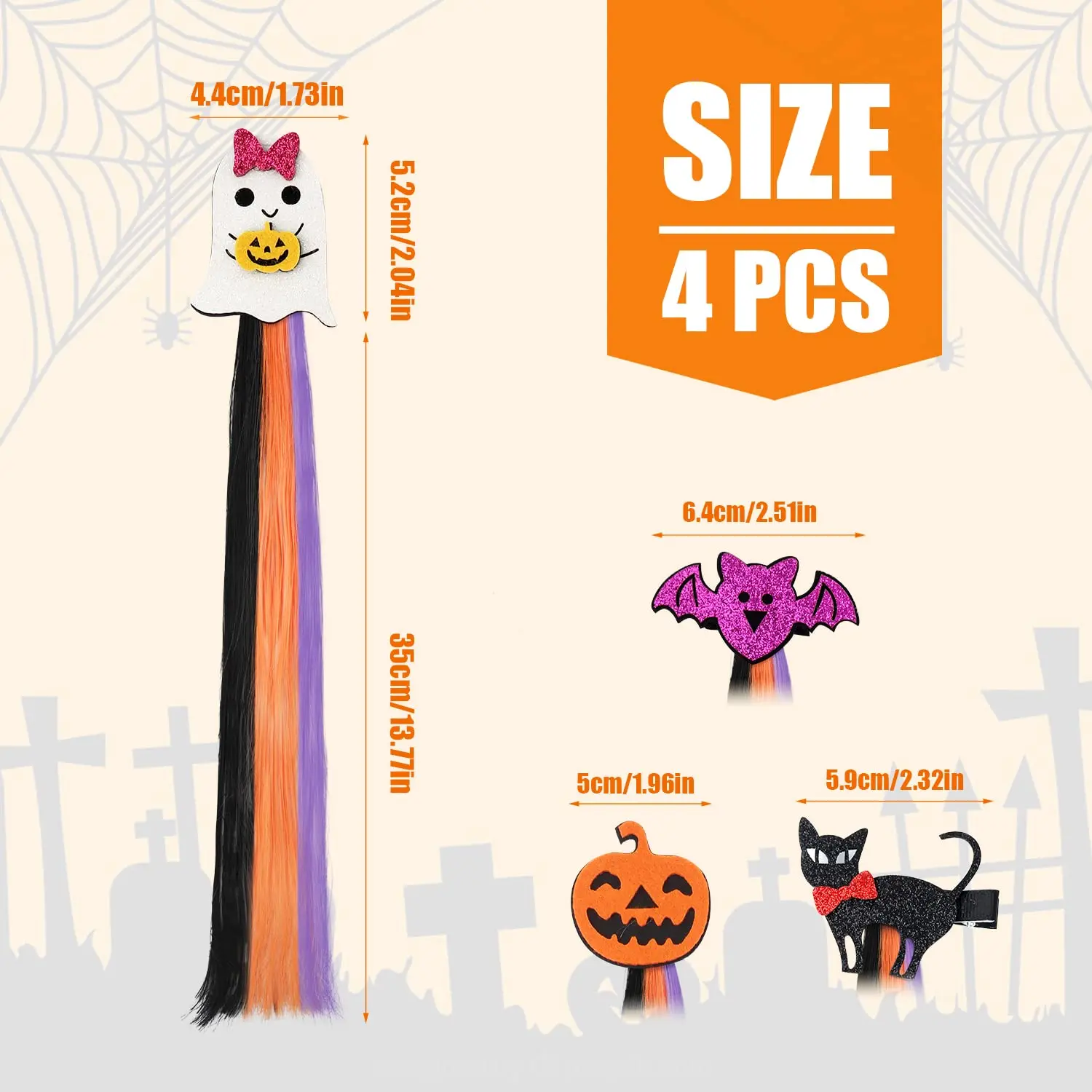 Halloween Cosplay Fake Hair Clips Ghost Black Cat Bat Pumpkin Decoration Halloween Hair Accessories For Girls