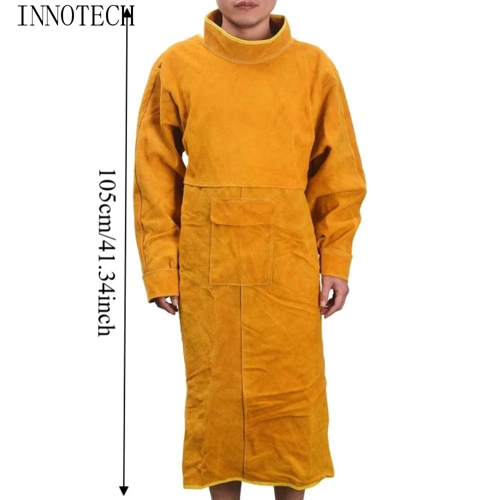 

Cowhide Leather Welding Clothes Flame Retardant High Collar Protective Clothing Wear Resistant Long Sleeve Welding Work Clothes