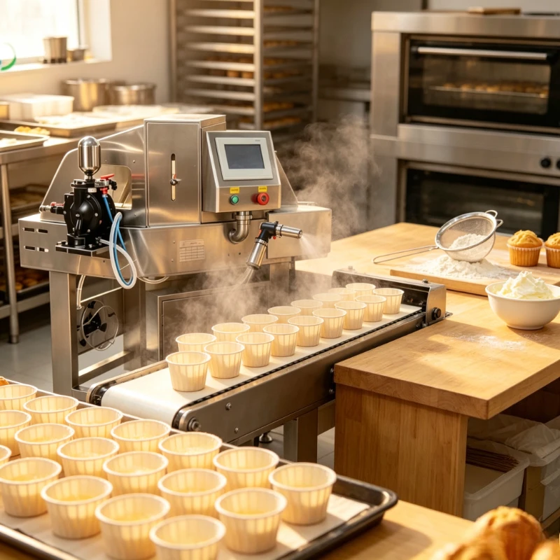 Oil Spraying Bakery Release Sprayer Auto Coater for Cake Tins Muffin Pans Bread Trays