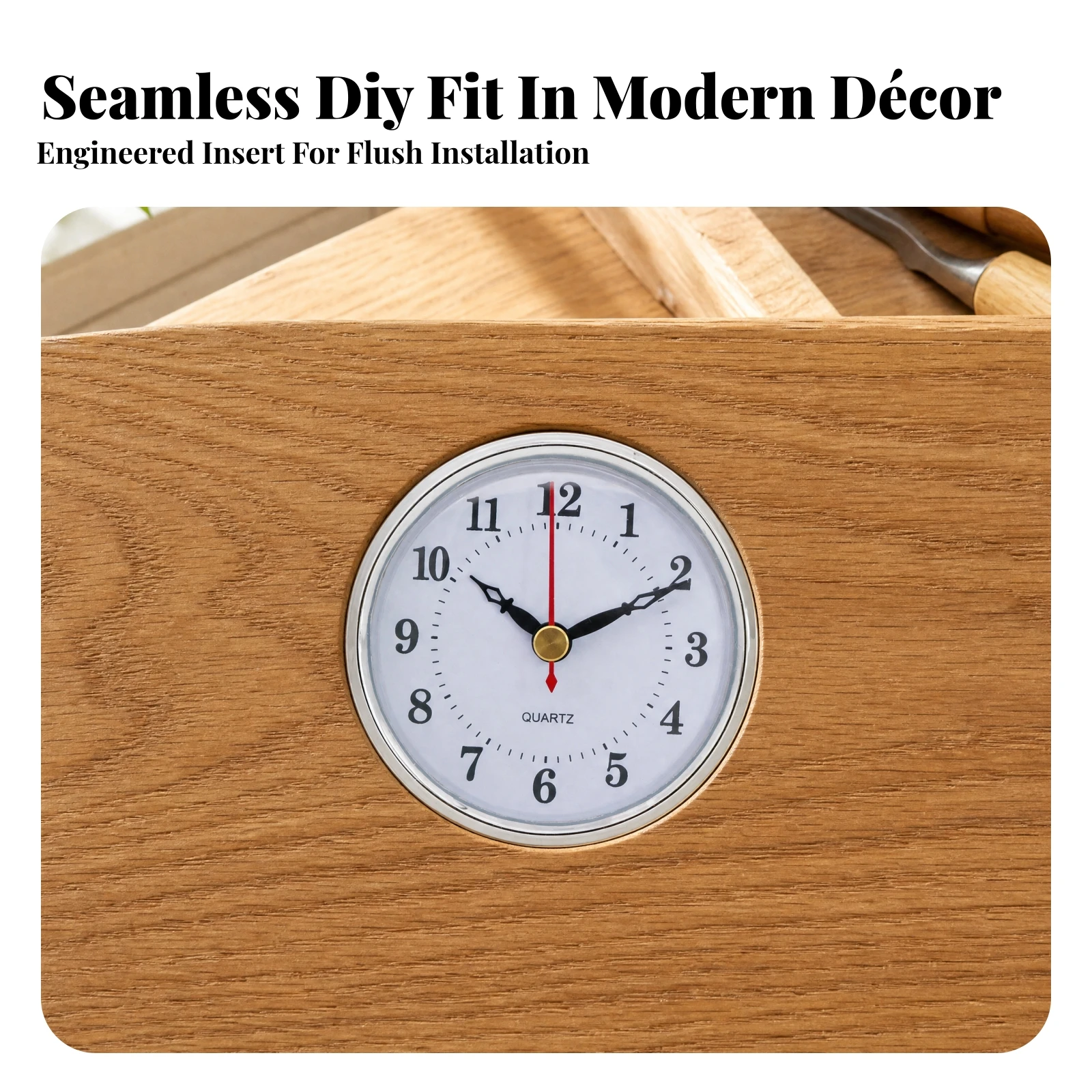 80mm Quartz Clock Movement White Face Quartz Clock Movement Rear-Mounted Silver Bezel for DIY Hobbyists, Furniture Integration