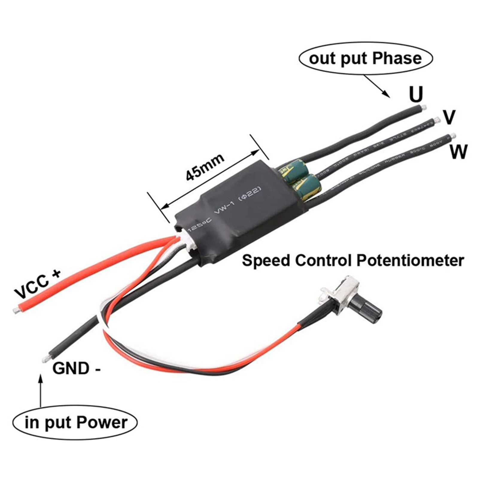 DC 7-24V 200W BLDC 3 Phase Brushless ESC Motor Driver Hallless DC Motor Drive Board Speed Controller Regulator with Potentiomete