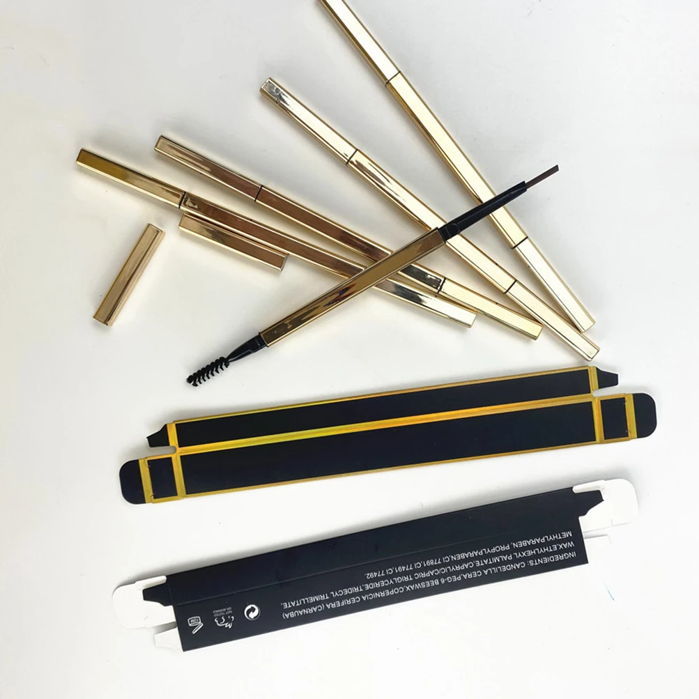 

Карандаш для бровей с индивидуальным логотипом, 5 цветов, золотой корпус, стойкий, натуральный, водостойкий, двусторонний с кисточкой, для макияжа