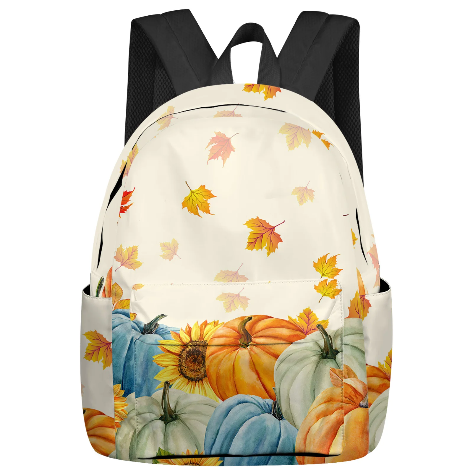 

Thanksgiving Pumpkin Sunflower Maple Leaf Large Capacity Multi Pocket Backpacks Schoolbag For Teenager Women Laptop Rucksack