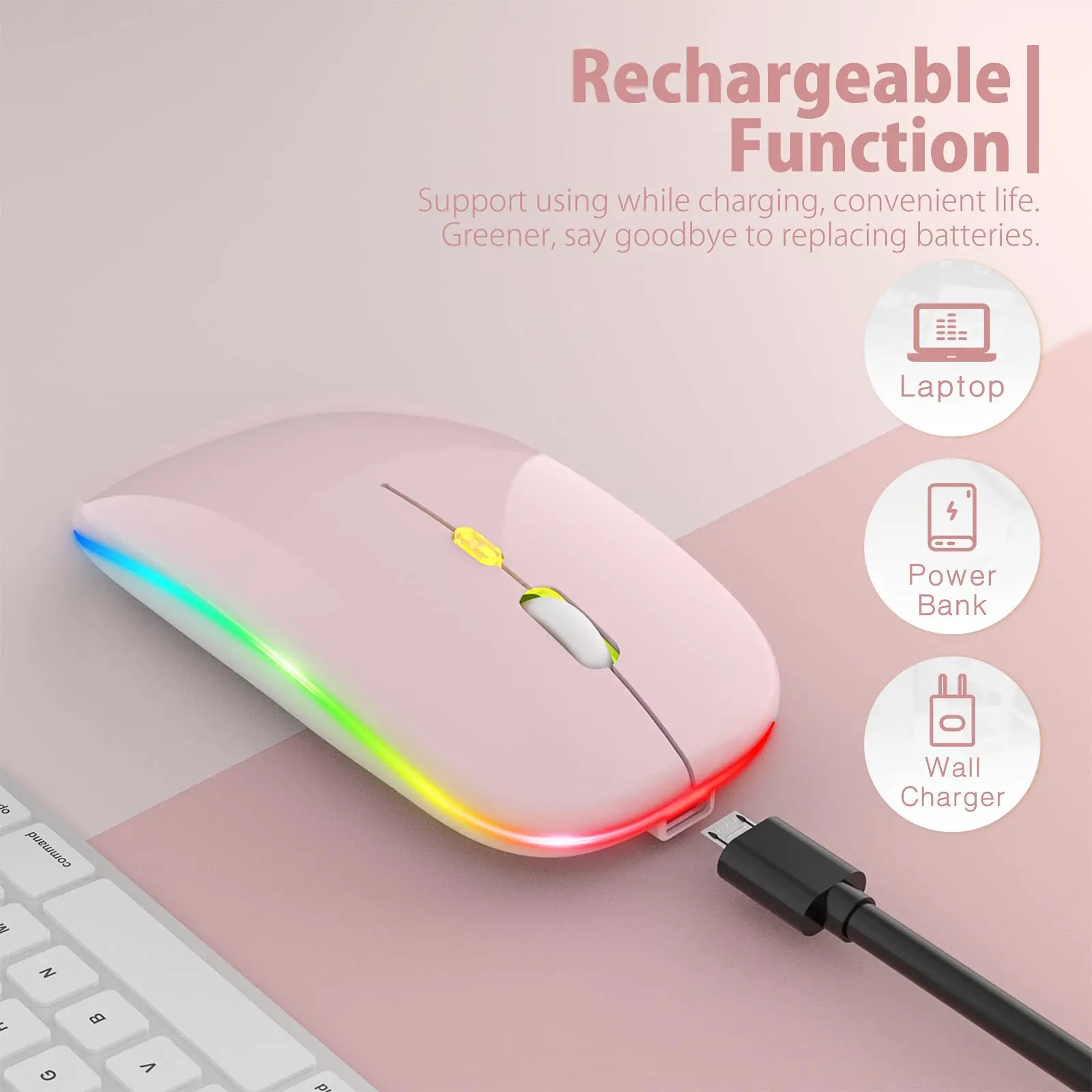 Femoro Bluetooth Wireless Mouse 2.4G Portable Mobile Office Mouse Silent Ergonomic Mouse with Backlight for Laptop PC iPad Mac